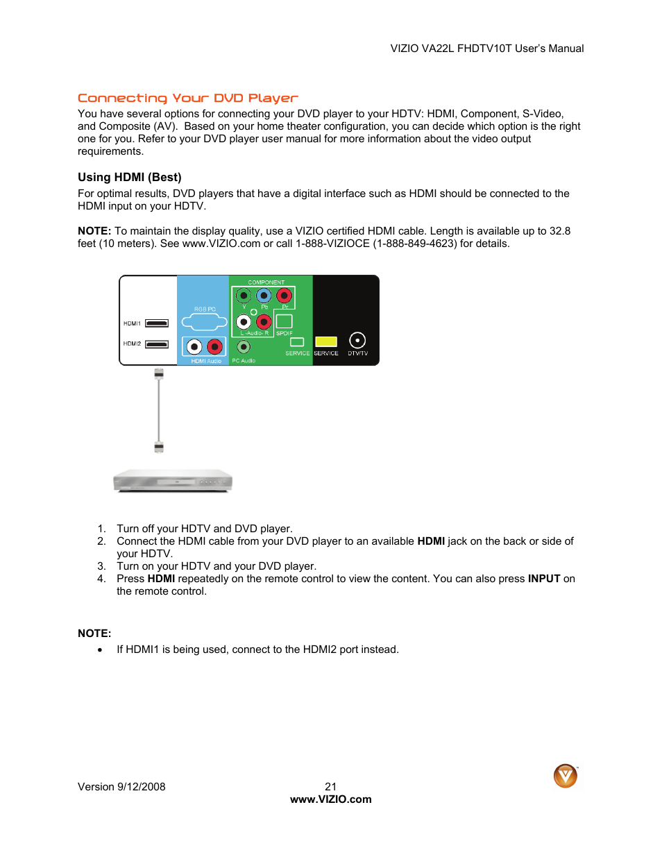 Vizio VA22LF HDTV10T User Manual | Page 21 / 52
