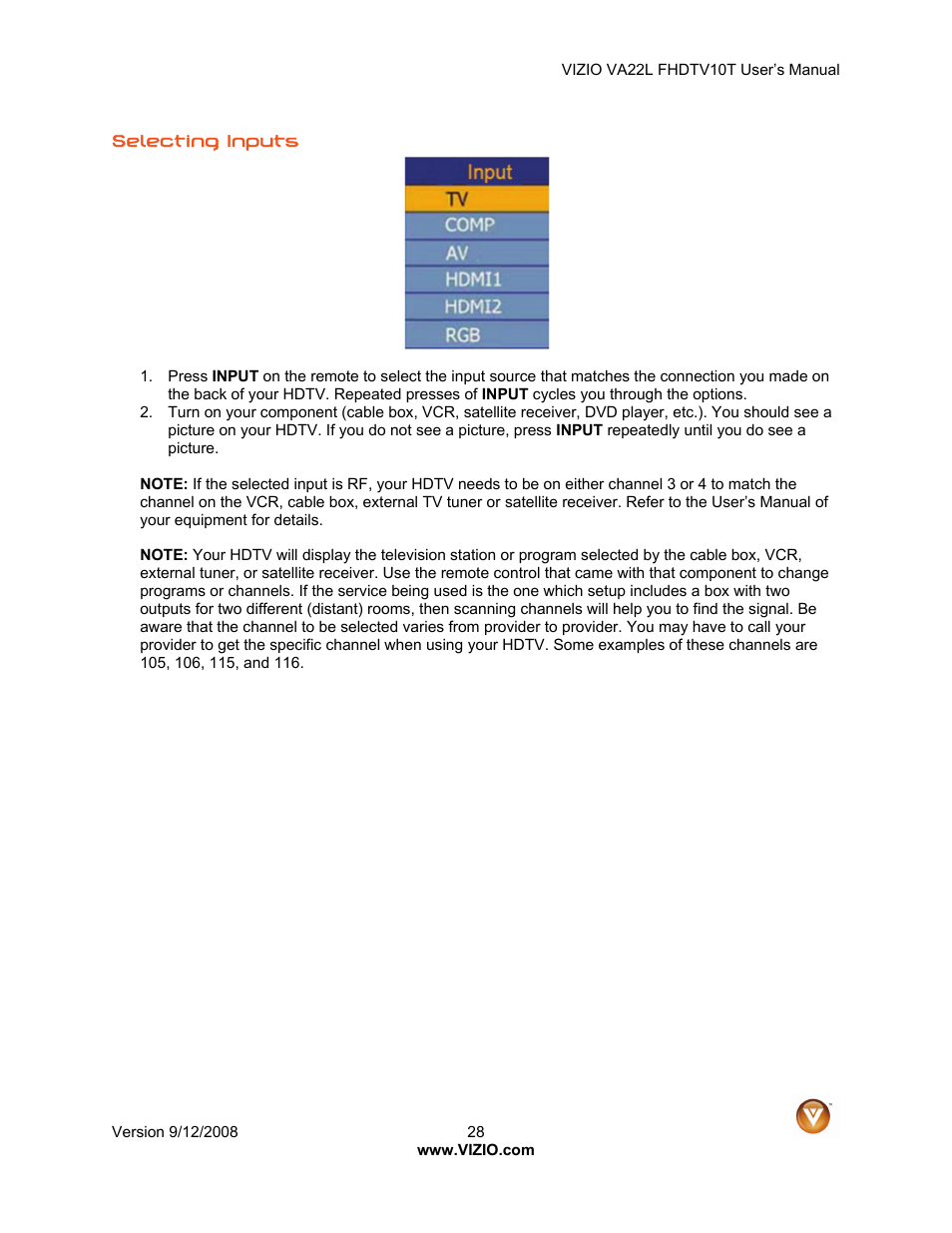 Vizio VA22LF HDTV10T User Manual | Page 28 / 52