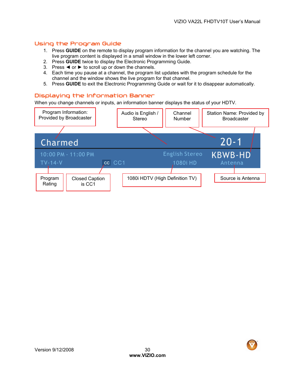 Vizio VA22LF HDTV10T User Manual | Page 30 / 52