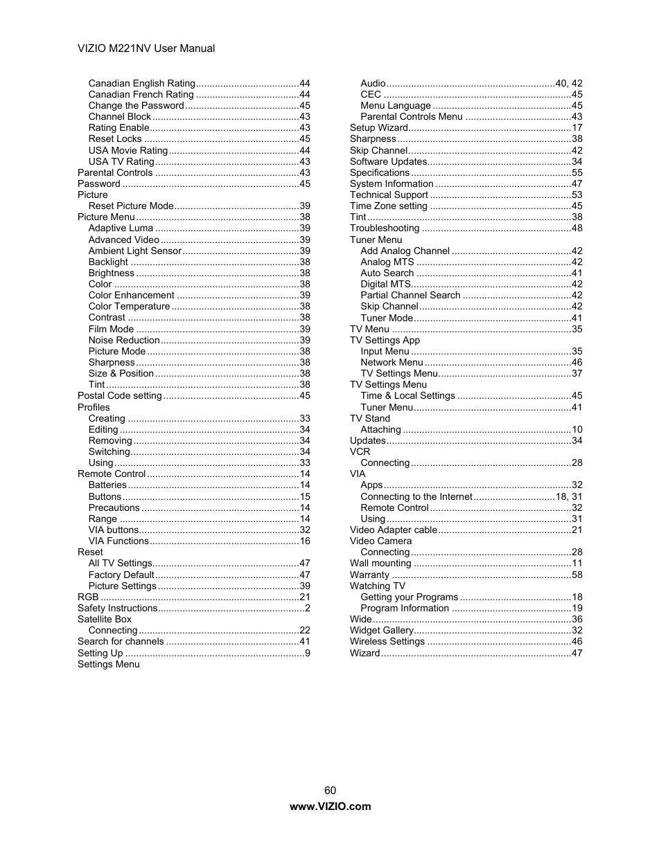Vizio M221NV User Manual | Page 60 / 60