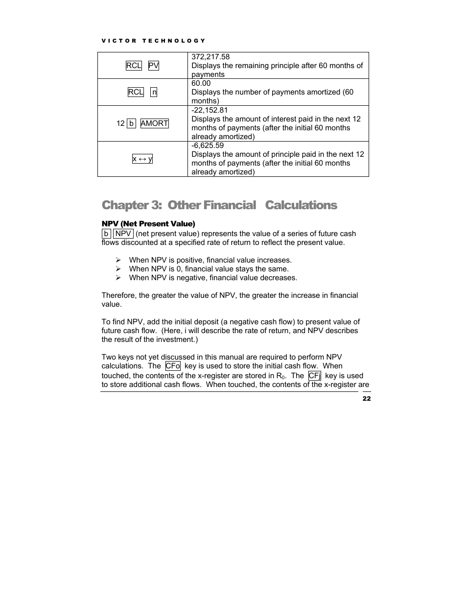 Chapter 3: other financial calculations | Victor Technology V12 User Manual | Page 22 / 73