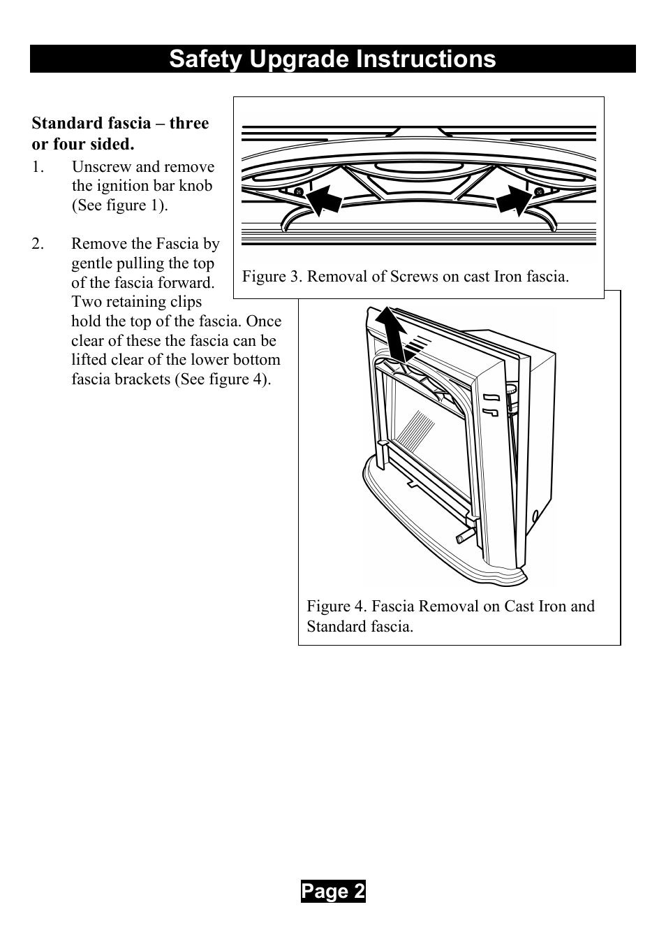 Standard fascia – three or four sided, Safety upgrade instructions | Valor Auto Companion Inc. Valor Legend Ultra 837 AN User Manual | Page 2 / 12