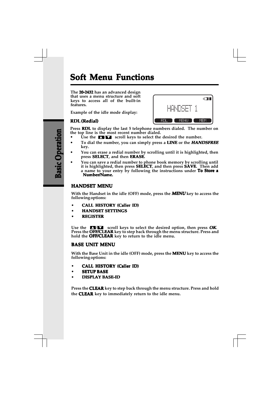 Soft menu functions | VTech 20-2432 User Manual | Page 17 / 51