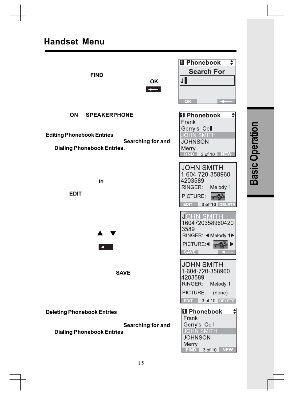Basic operation, Handset menu | VTech GiGA5.8x VT5886 User Manual | Page 15 / 33