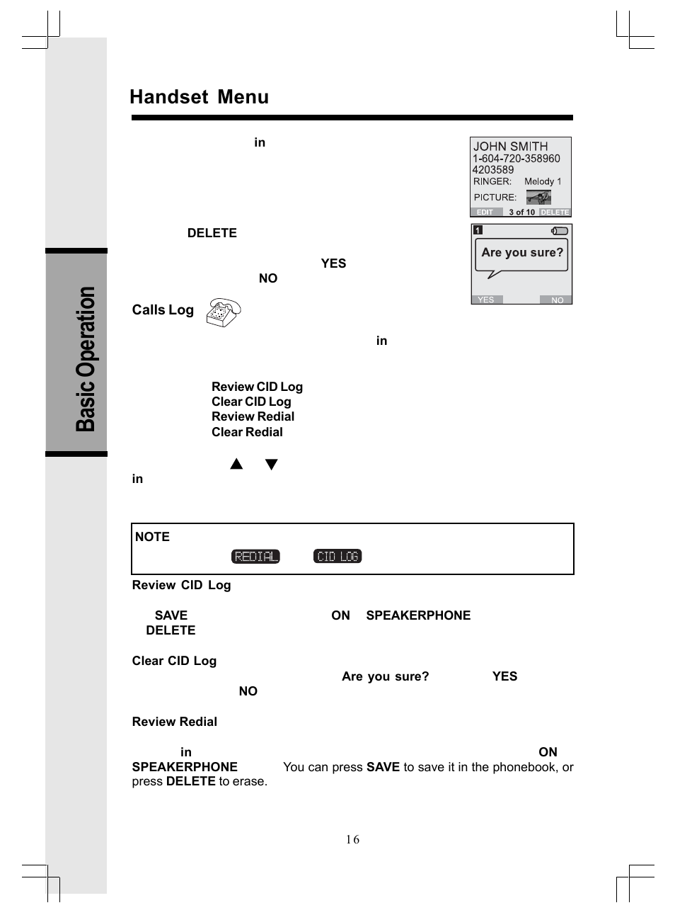 Basic operation, Handset menu | VTech GiGA5.8x VT5886 User Manual | Page 16 / 33