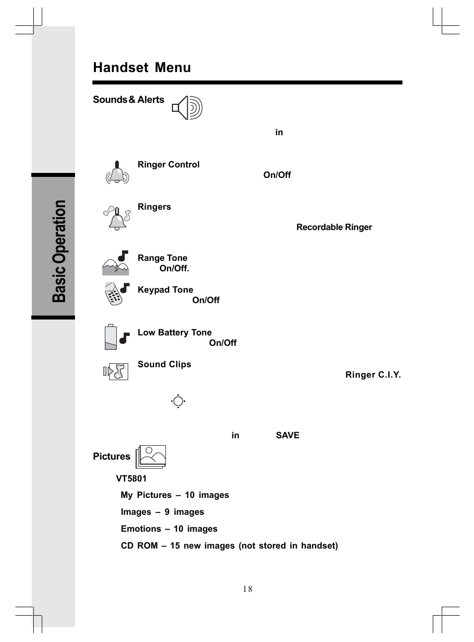 Basic operation, Handset menu | VTech GiGA5.8x VT5886 User Manual | Page 18 / 33