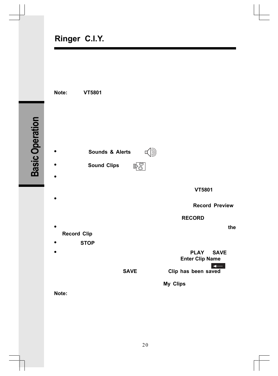 Basic operation, Ringer c.i.y | VTech GiGA5.8x VT5886 User Manual | Page 20 / 33