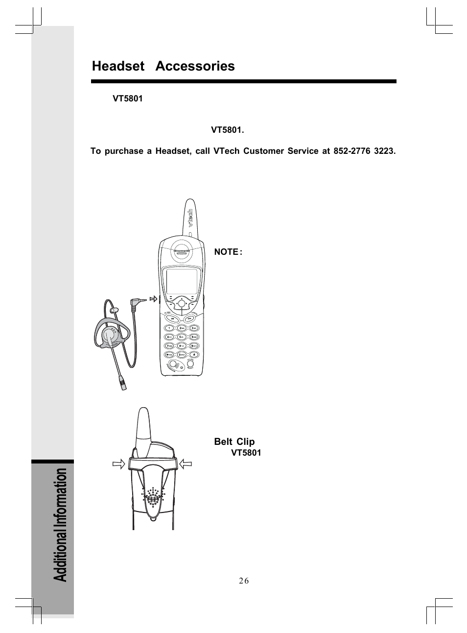Additional information, Headset accessories | VTech GiGA5.8x VT5886 User Manual | Page 26 / 33