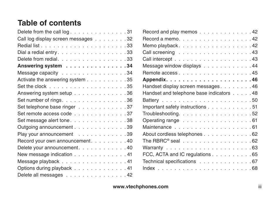 VTech DECT DS6121-2 User Manual | Page 4 / 74
