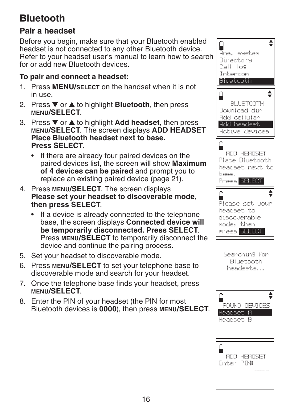 Pair a headset, Bluetooth | VTech DS6321-2 User Manual | Page 20 / 101