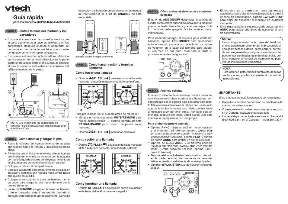 Guía rápida | VTech 6052  ES User Manual | Page 2 / 2