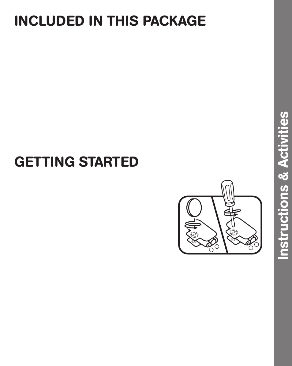 Instructions & activities, Included in this package, Getting started | Battery installation, Battery notice | VTech Play & Learn Fun Fair 91-02100-000 User Manual | Page 4 / 10