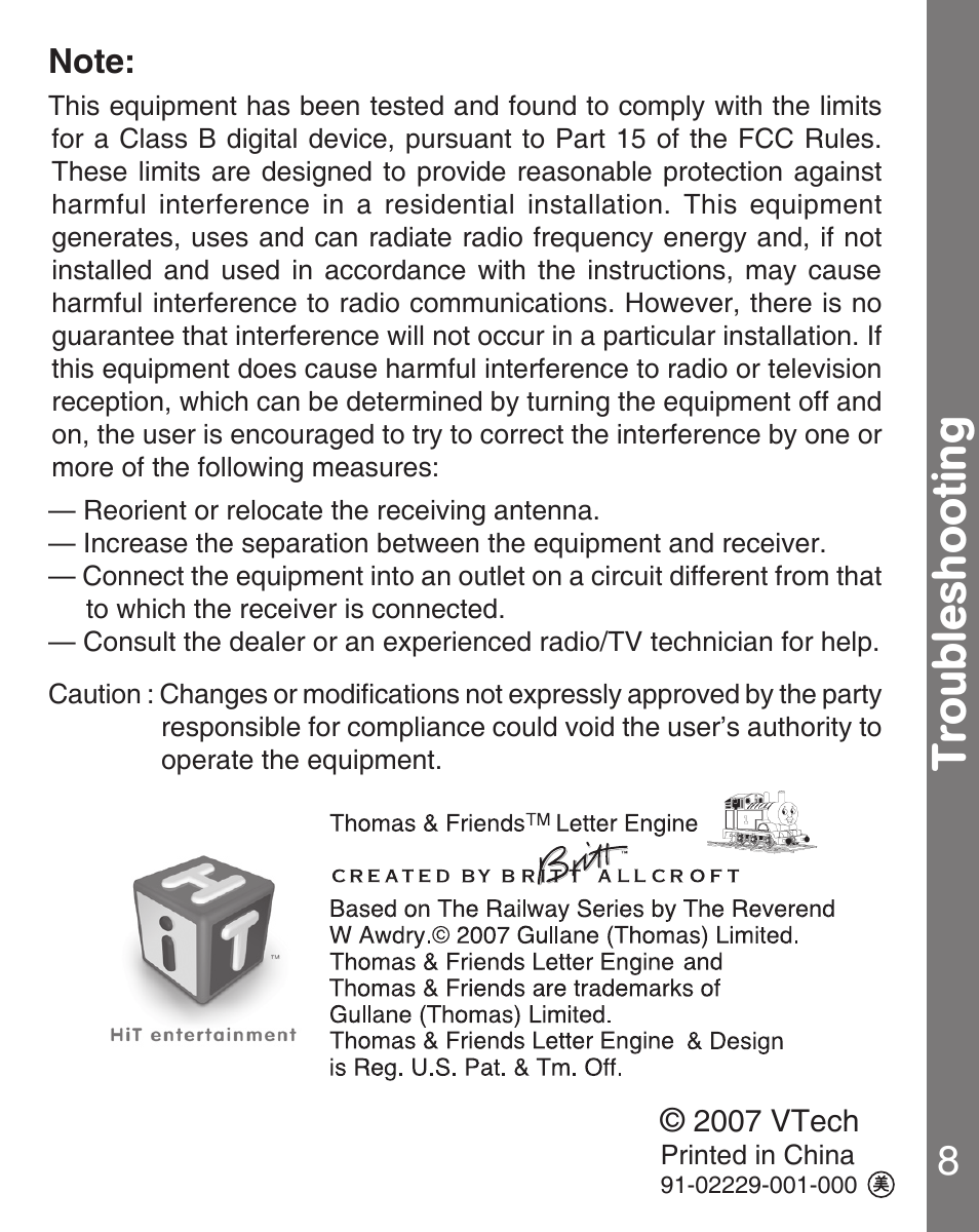 Troubleshooting | VTech Letter Engine User Manual | Page 9 / 9