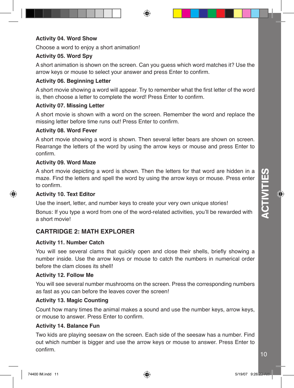 Ac tiviti e s | VTech 91-02239-001 User Manual | Page 11 / 16
