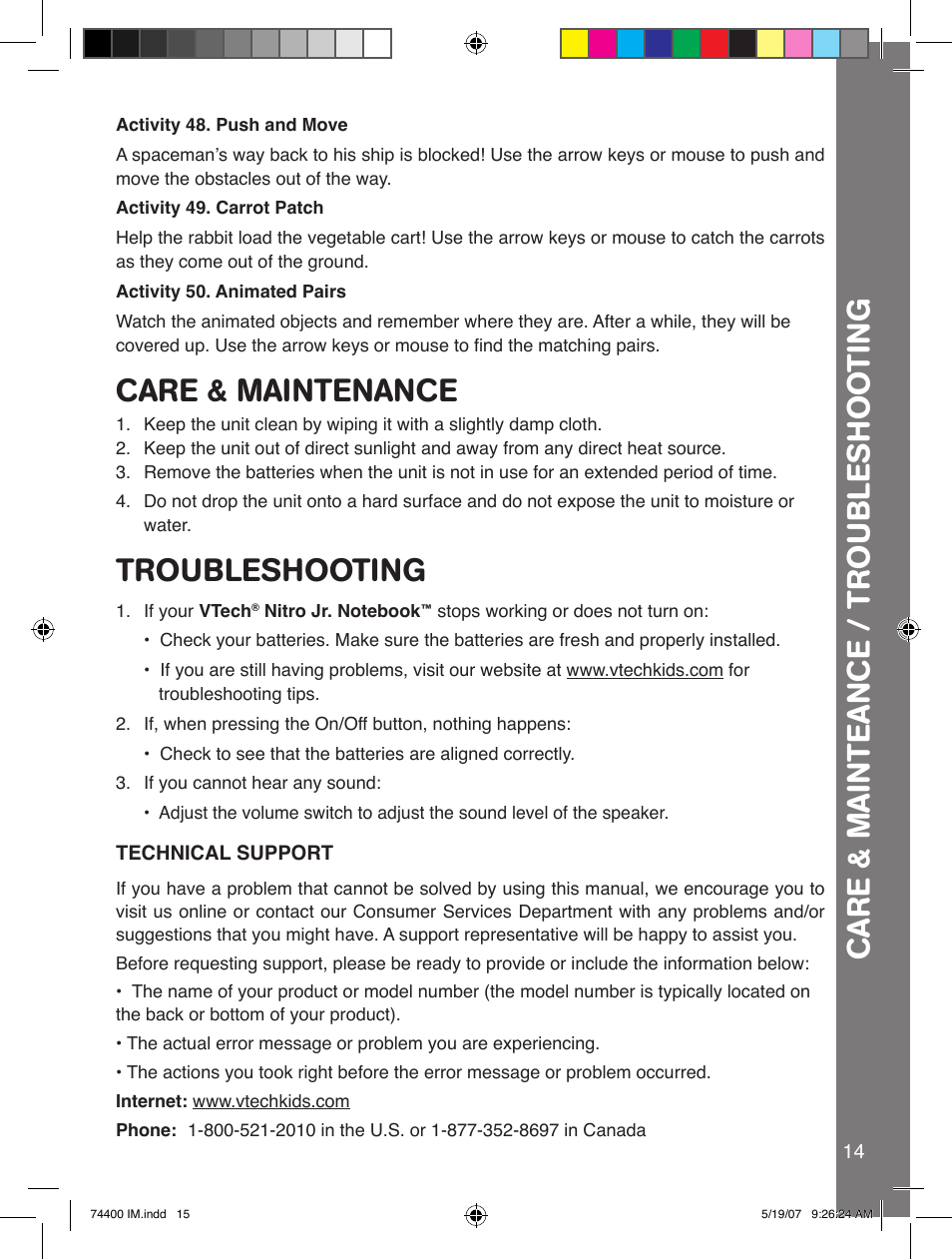 Care & maintenance, Troubleshooting | VTech 91-02239-001 User Manual | Page 15 / 16