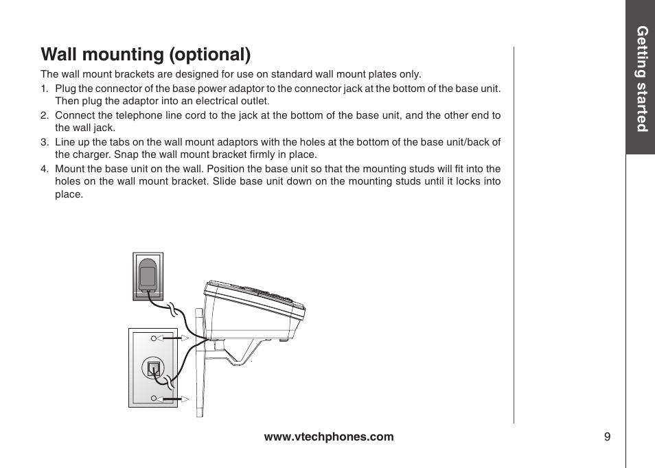 Wall mounting (optional) | VTech i6775 User Manual | Page 10 / 58