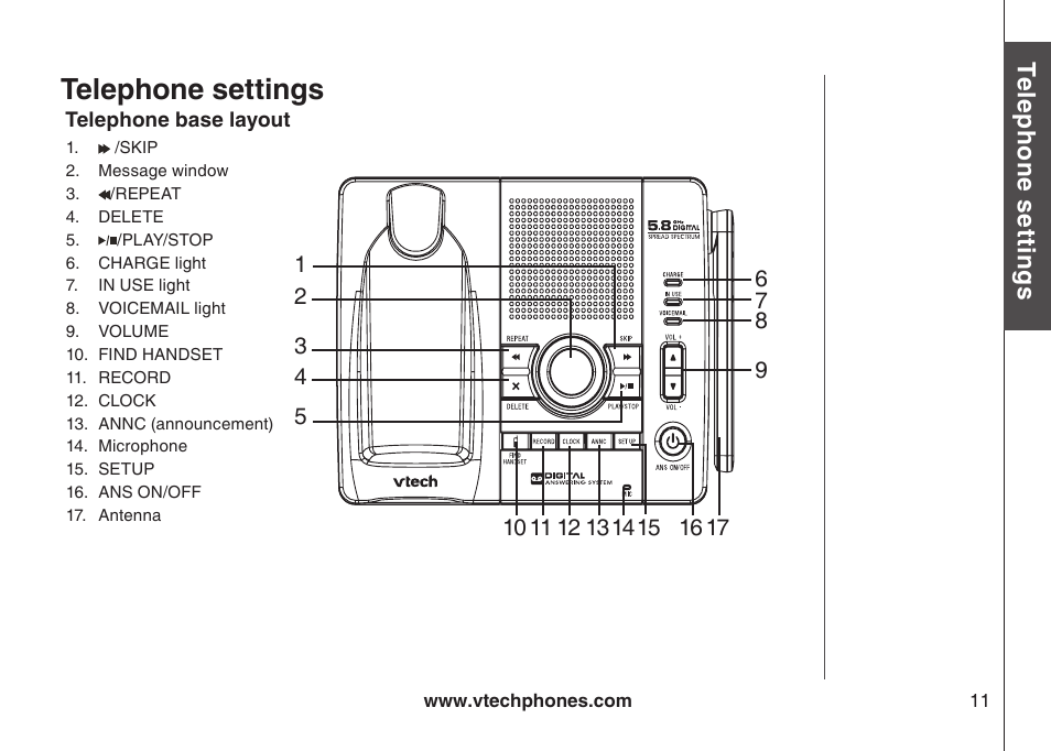 Telephone settings | VTech I6767 User Manual | Page 14 / 60