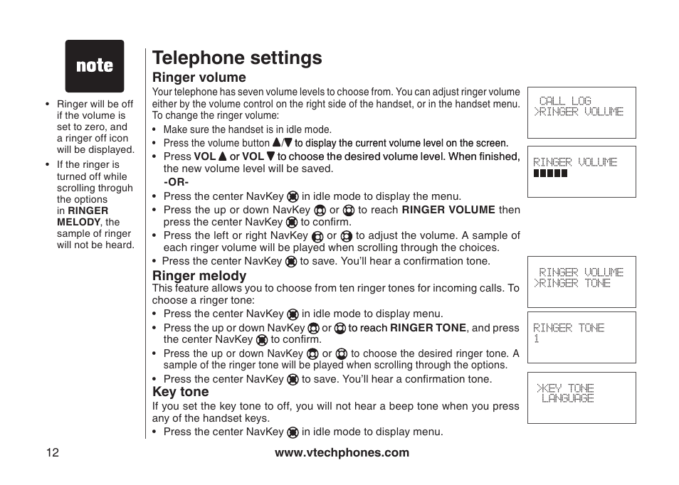Telephone settings | VTech I6767 User Manual | Page 15 / 60