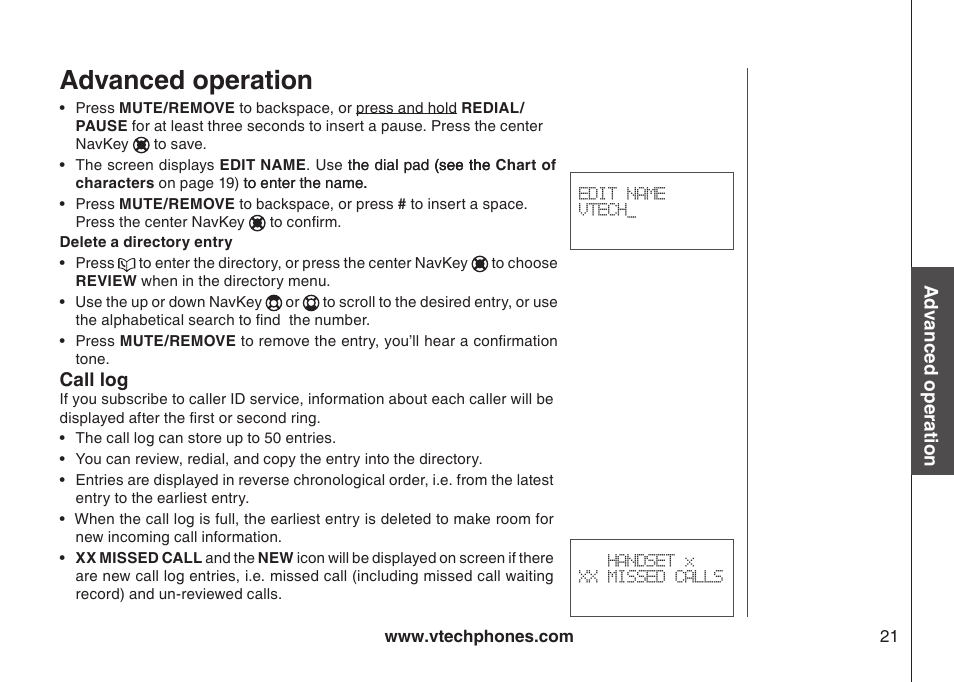 Advanced operation | VTech I6767 User Manual | Page 24 / 60