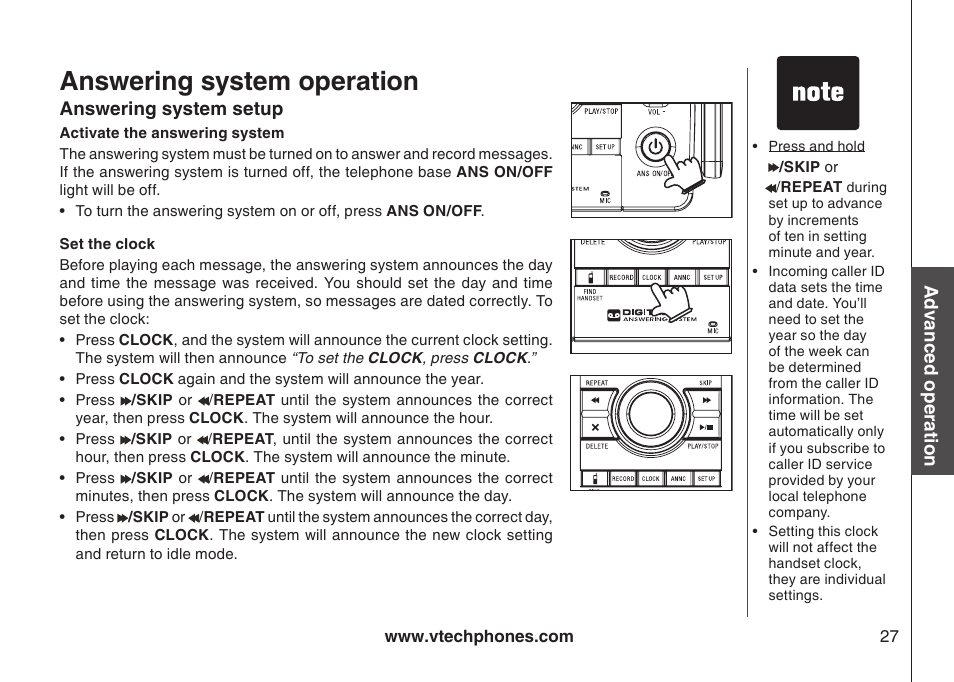 Answering system operation | VTech I6767 User Manual | Page 30 / 60