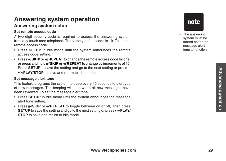 Answering system operation | VTech I6767 User Manual | Page 32 / 60