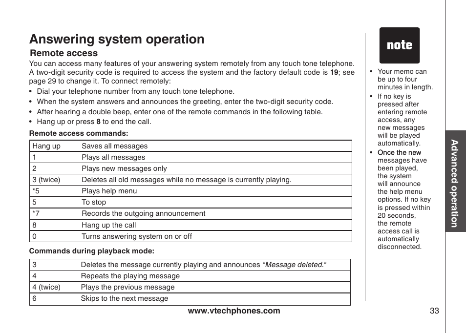 Answering system operation | VTech I6767 User Manual | Page 36 / 60