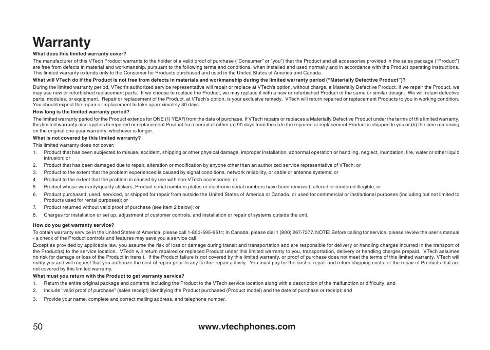 Warranty | VTech I6767 User Manual | Page 53 / 60