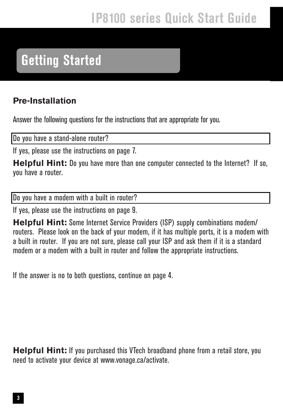 Ip8100 series quick start guide getting started | VTech IP8100 User Manual | Page 4 / 12