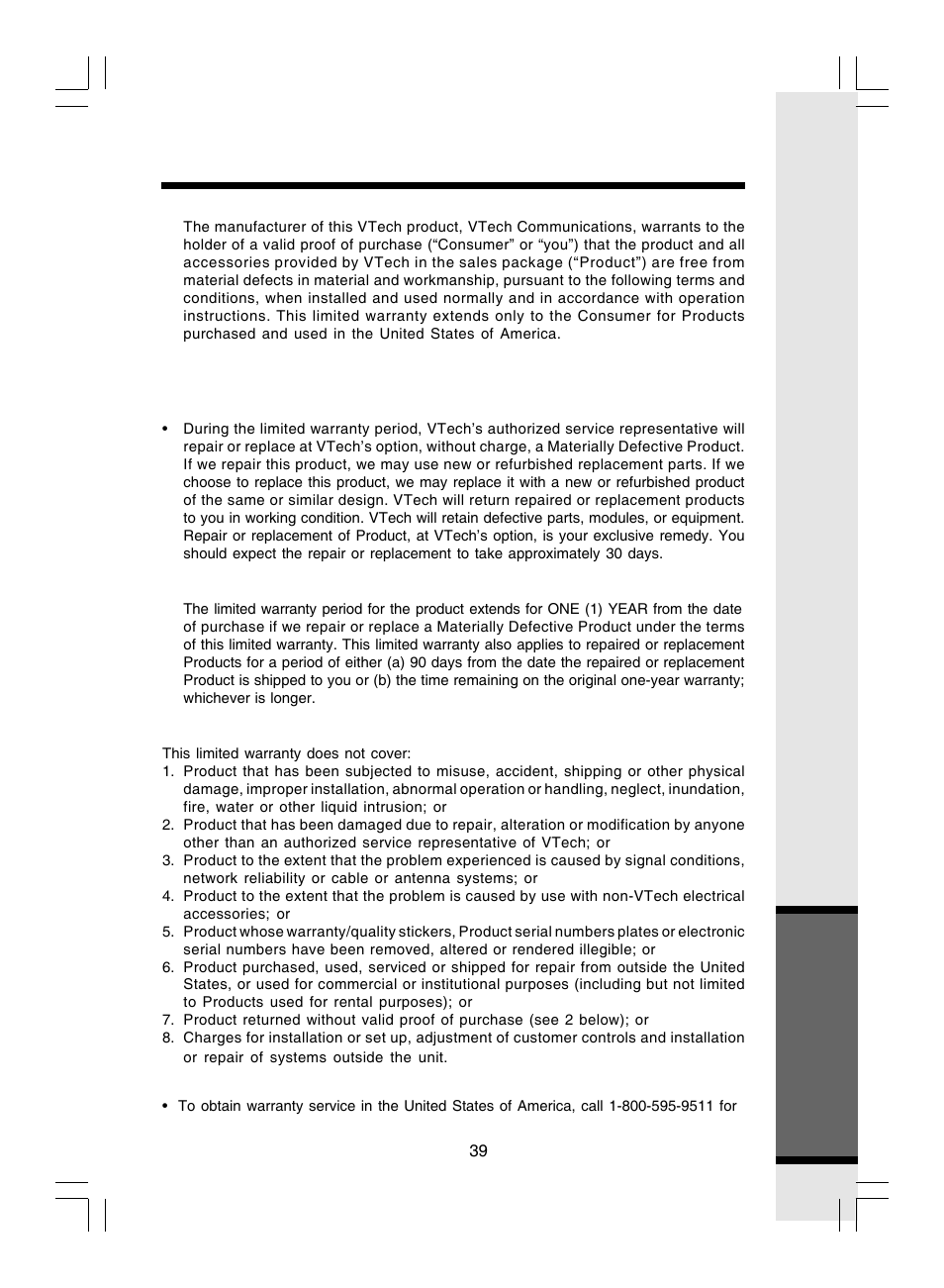 Warranty statement, Additional information | VTech i 5866 User Manual | Page 39 / 47