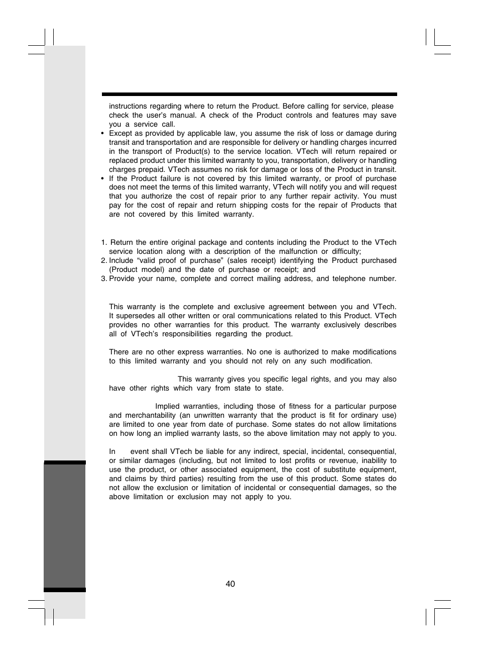 Warranty statement, Additional information | VTech i 5866 User Manual | Page 40 / 47