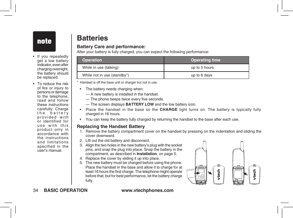 Batteries | VTech ia5876 User Manual | Page 35 / 51