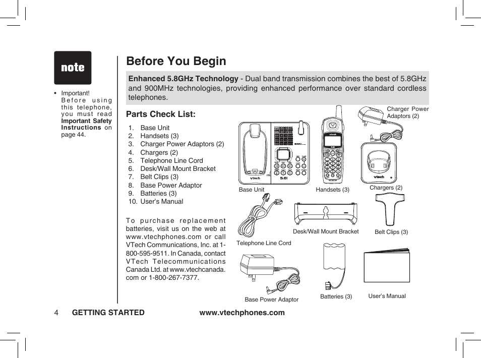Before you begin | VTech ia5876 User Manual | Page 5 / 51