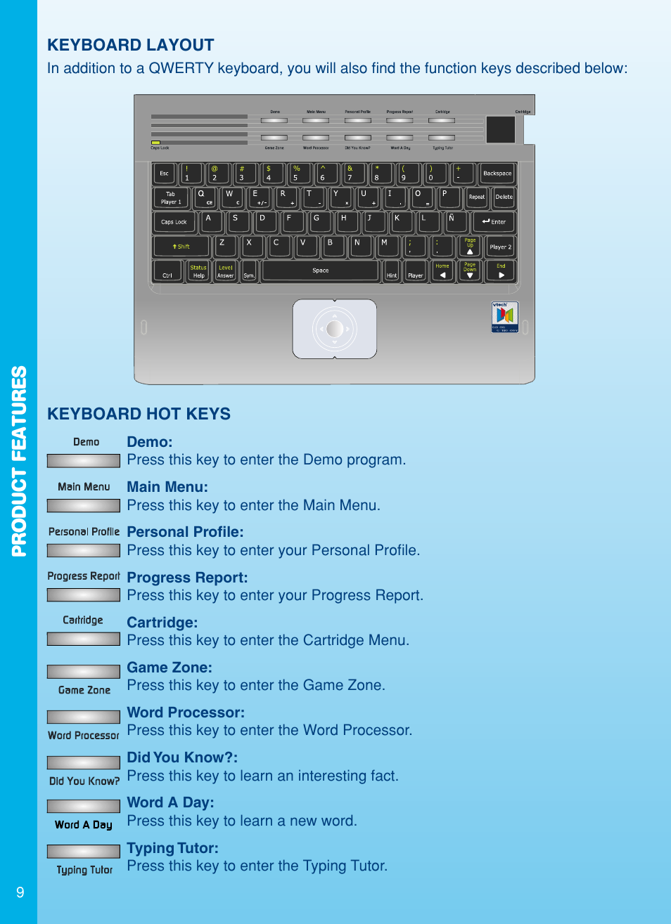 Product features | VTech Color Blast Notebook User Manual | Page 10 / 24
