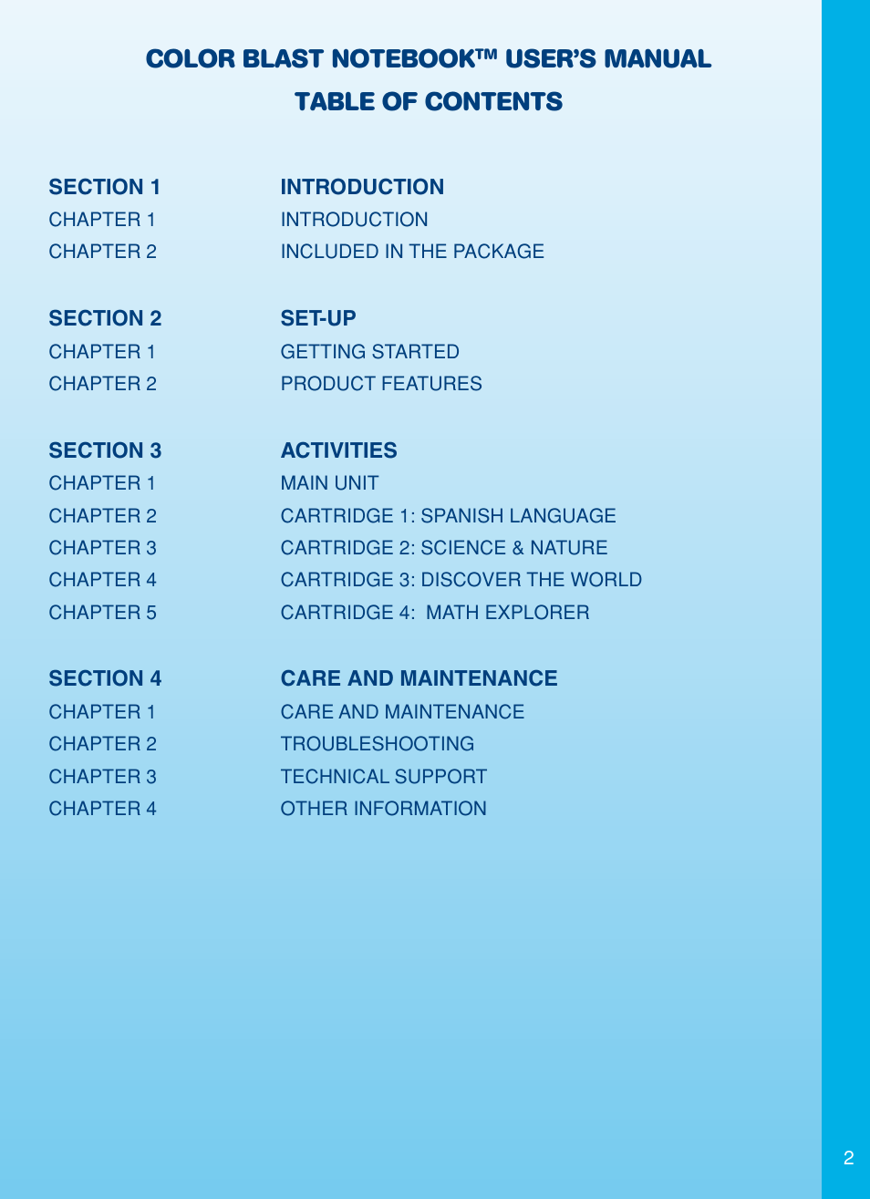 User’s manual table of contents | VTech Color Blast Notebook User Manual | Page 3 / 24