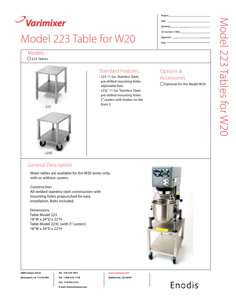 Varimixer Table for W20 223 User Manual | 2 pages