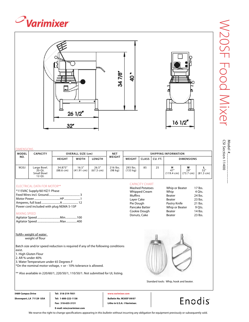 W20sf f ood m ix er | Varimixer W20SF User Manual | Page 2 / 2
