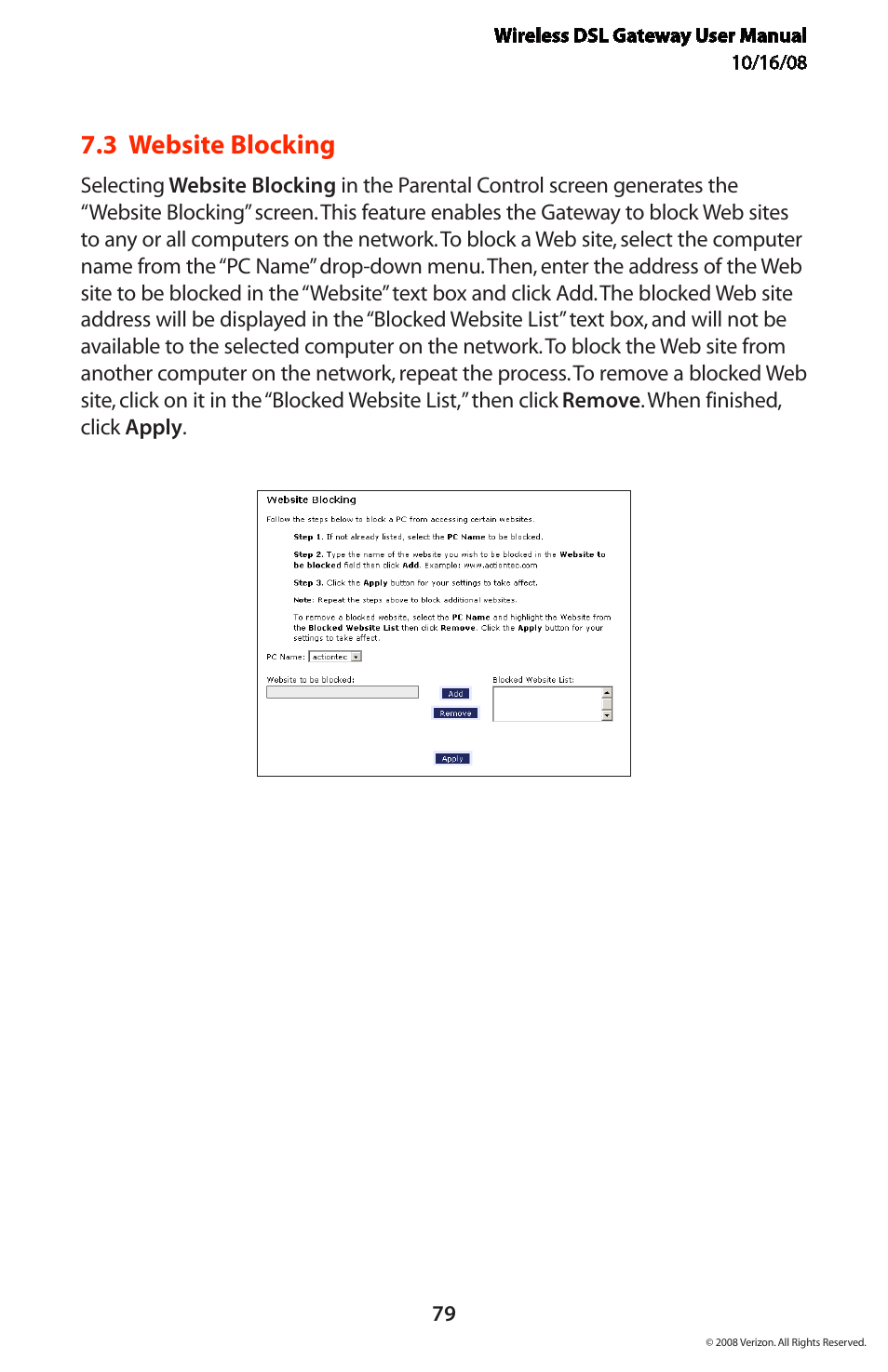 3 website blocking | Verizon GT704WGB User Manual | Page 80 / 144