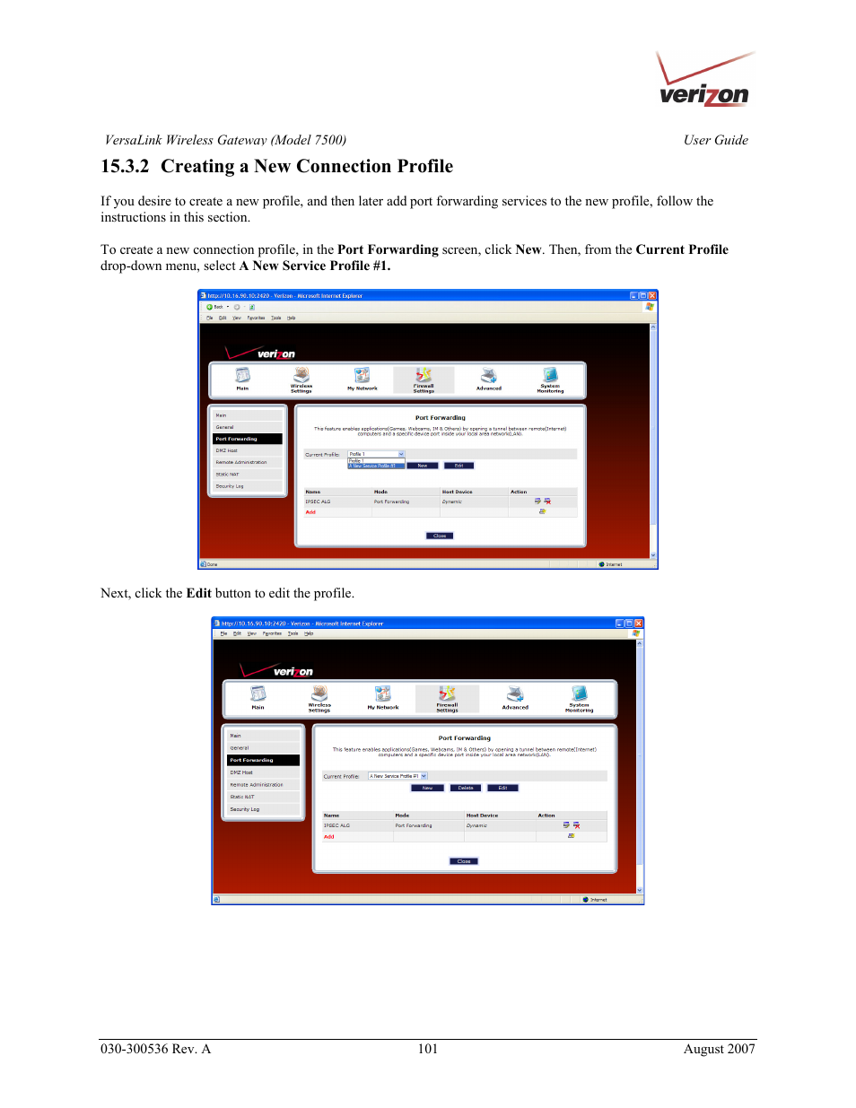 2 creating a new connection profile | Verizon 7500 User Manual | Page 101 / 186