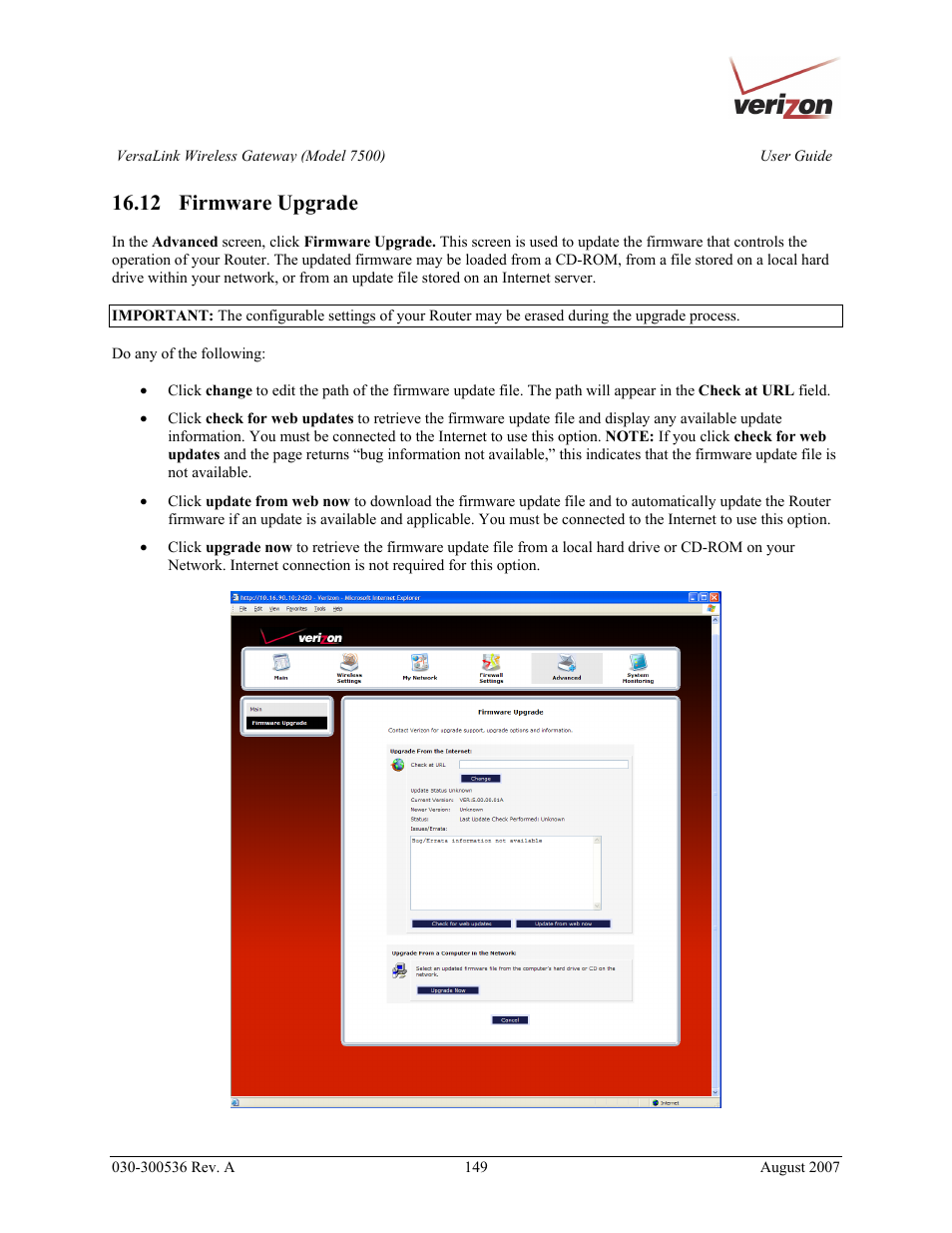 12 firmware upgrade | Verizon 7500 User Manual | Page 149 / 186