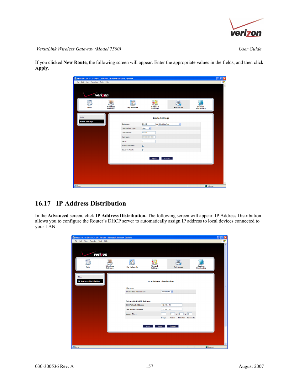 17 ip address distribution | Verizon 7500 User Manual | Page 157 / 186