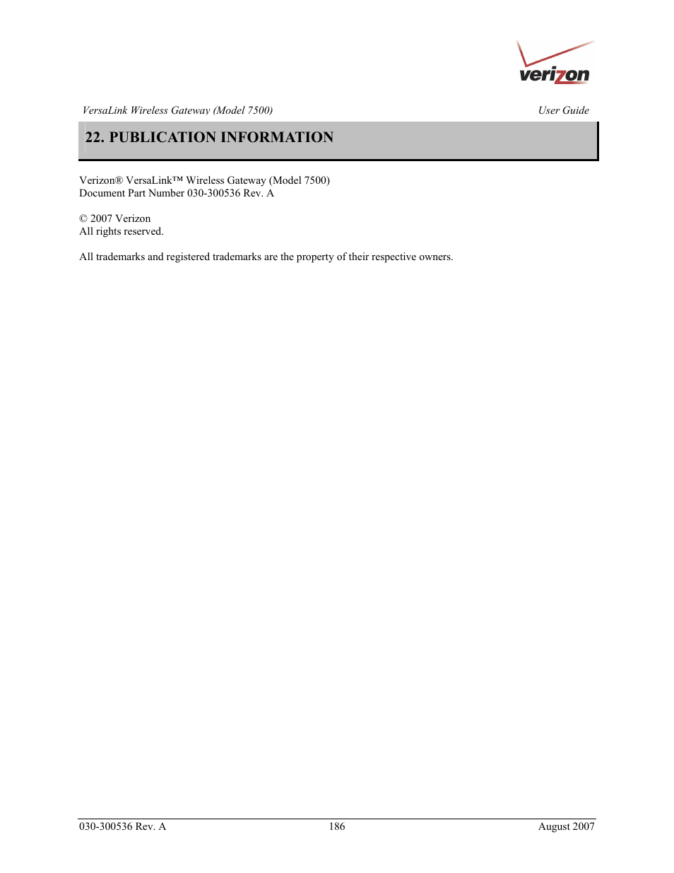 Publication information | Verizon 7500 User Manual | Page 186 / 186