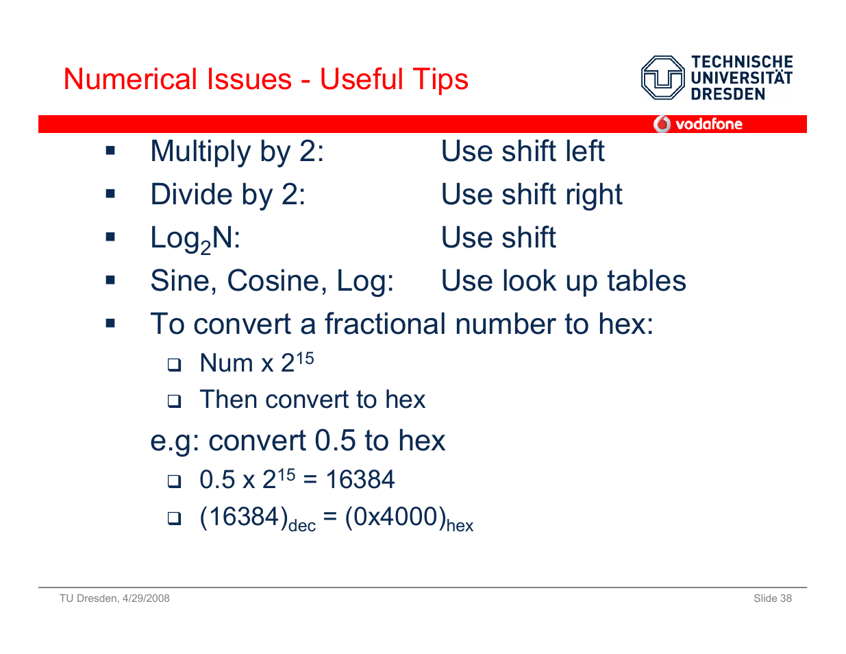 E.g: convert 0.5 to hex | Vodafone SS 08 User Manual | Page 38 / 53