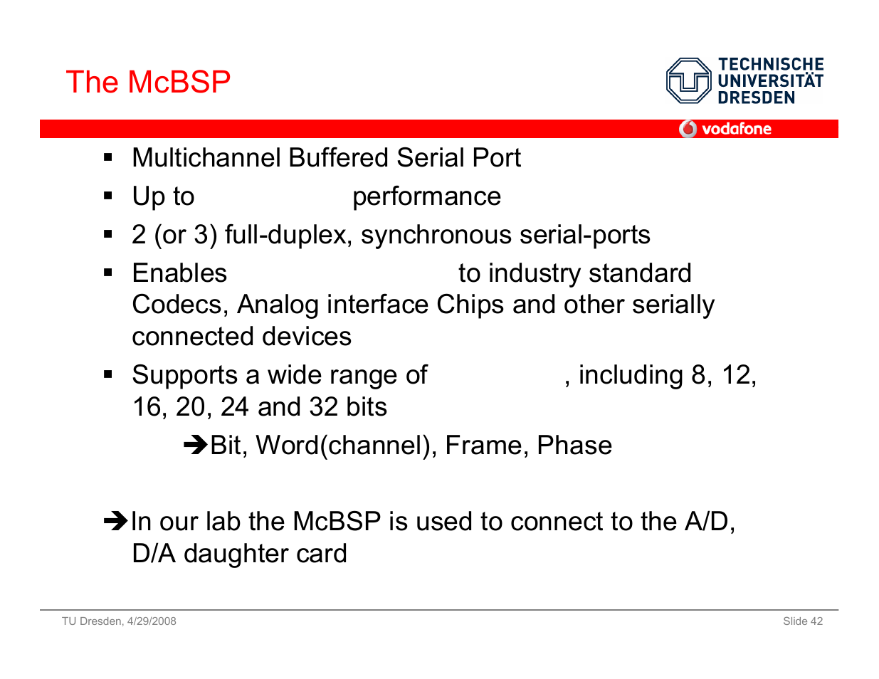 The mcbsp | Vodafone SS 08 User Manual | Page 42 / 53