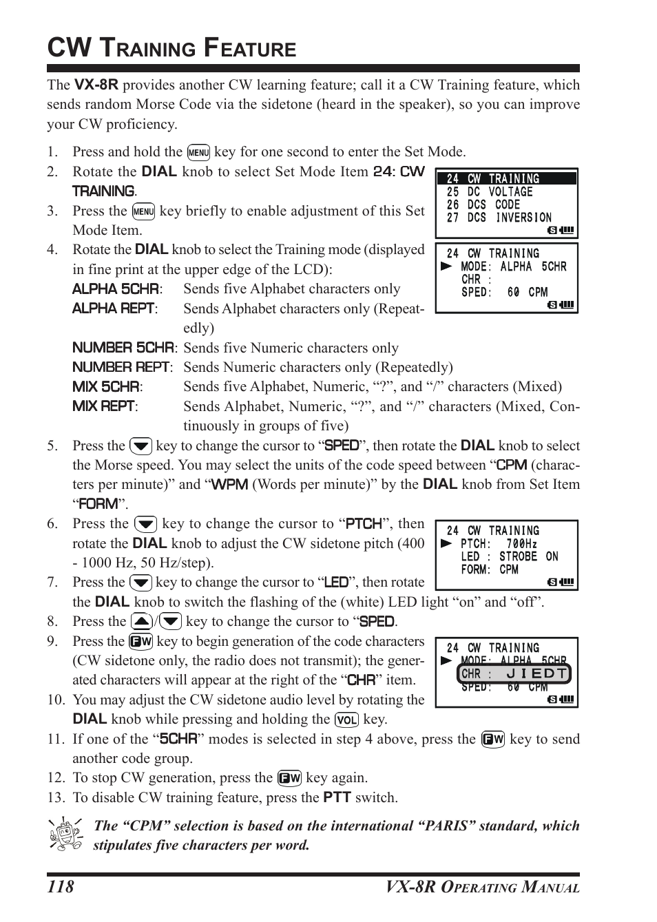Cw t, Raining, Eature | Vx-8r o | Vertex Standard VX-8R User Manual | Page 120 / 172