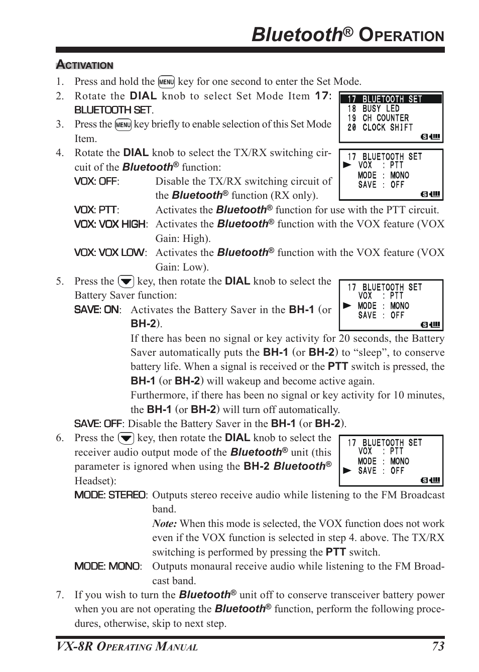 Bluetooth, Peration, Vx-8r o | Vertex Standard VX-8R User Manual | Page 75 / 172