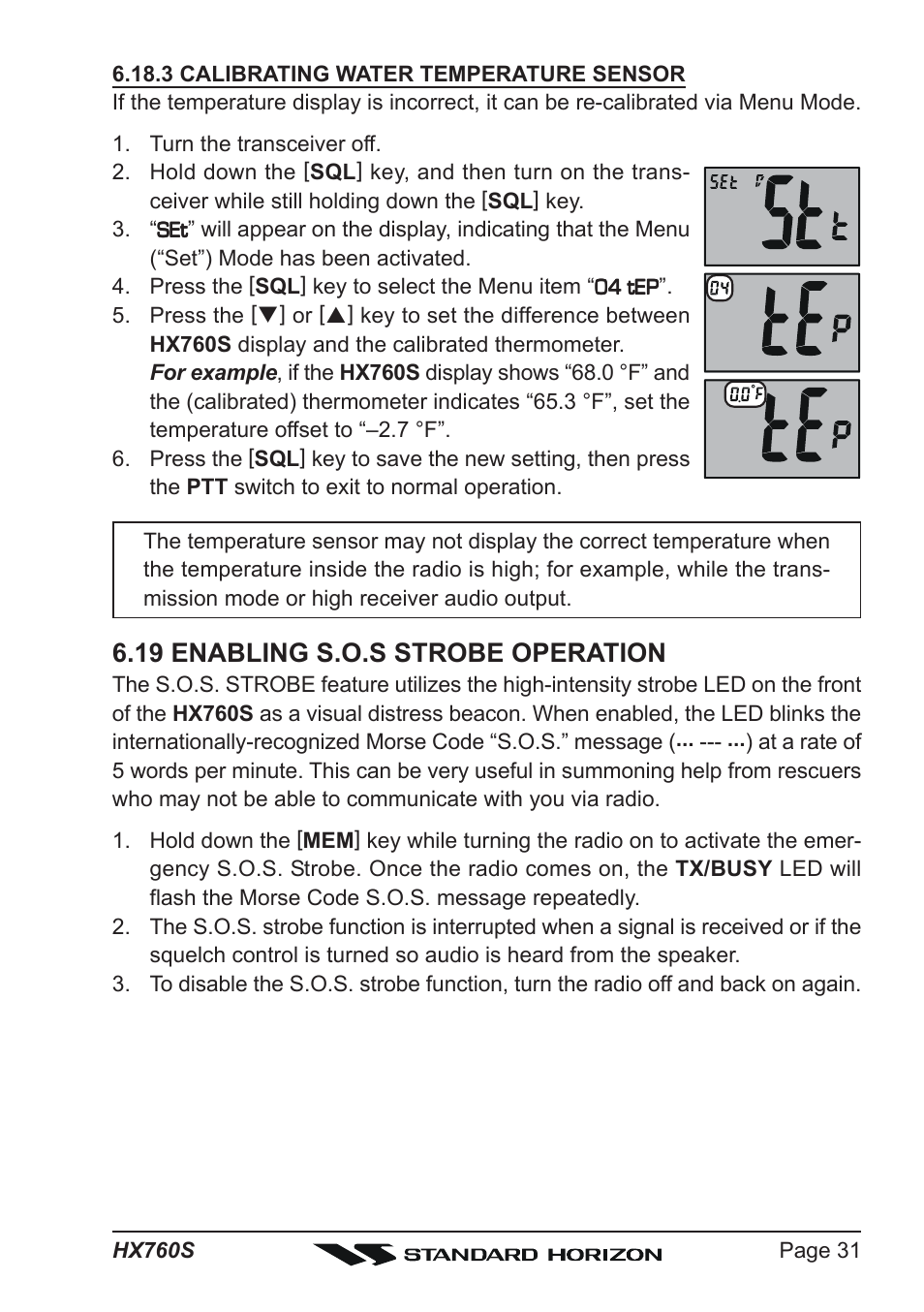 19 enabling s.o.s strobe operation | Vertex Standard HX760S User Manual | Page 31 / 56