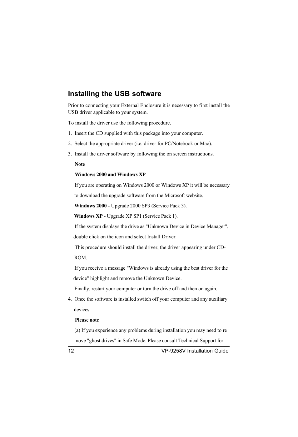 Installing the usb software | VIPowER Portable 3.5 in. External Enclosure VP-9258V User Manual | Page 14 / 24