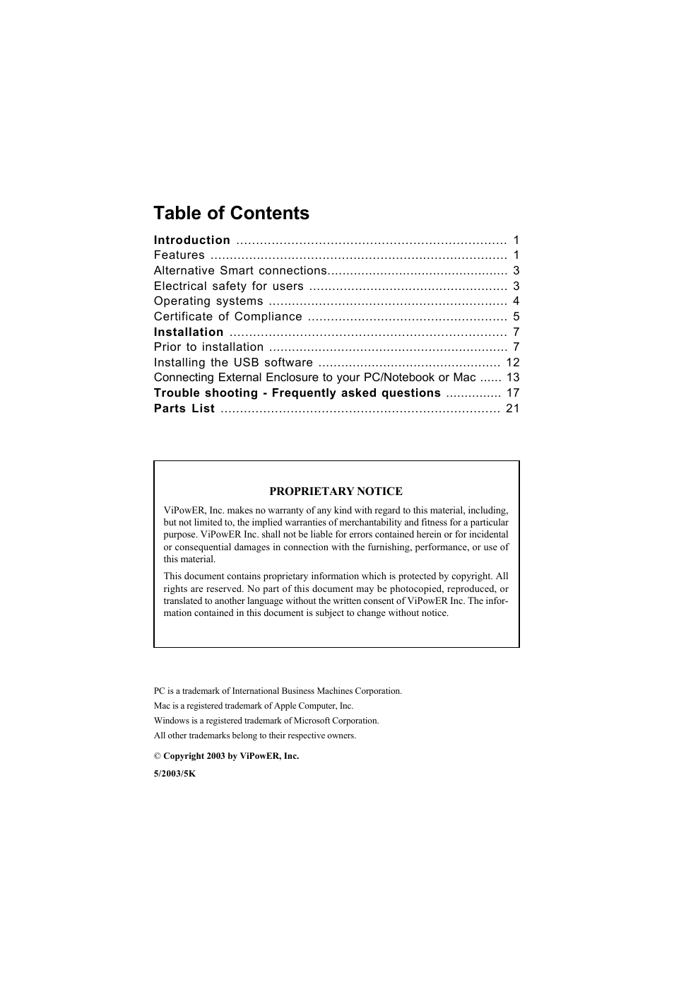 VIPowER Portable 3.5 in. External Enclosure VP-9258V User Manual | Page 2 / 24