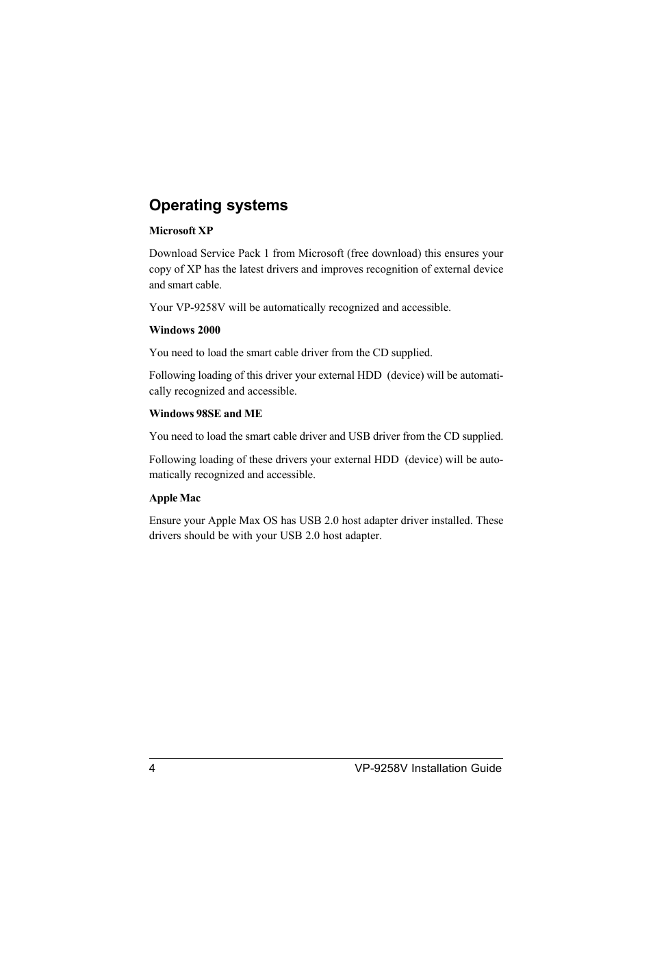 Operating systems | VIPowER Portable 3.5 in. External Enclosure VP-9258V User Manual | Page 6 / 24