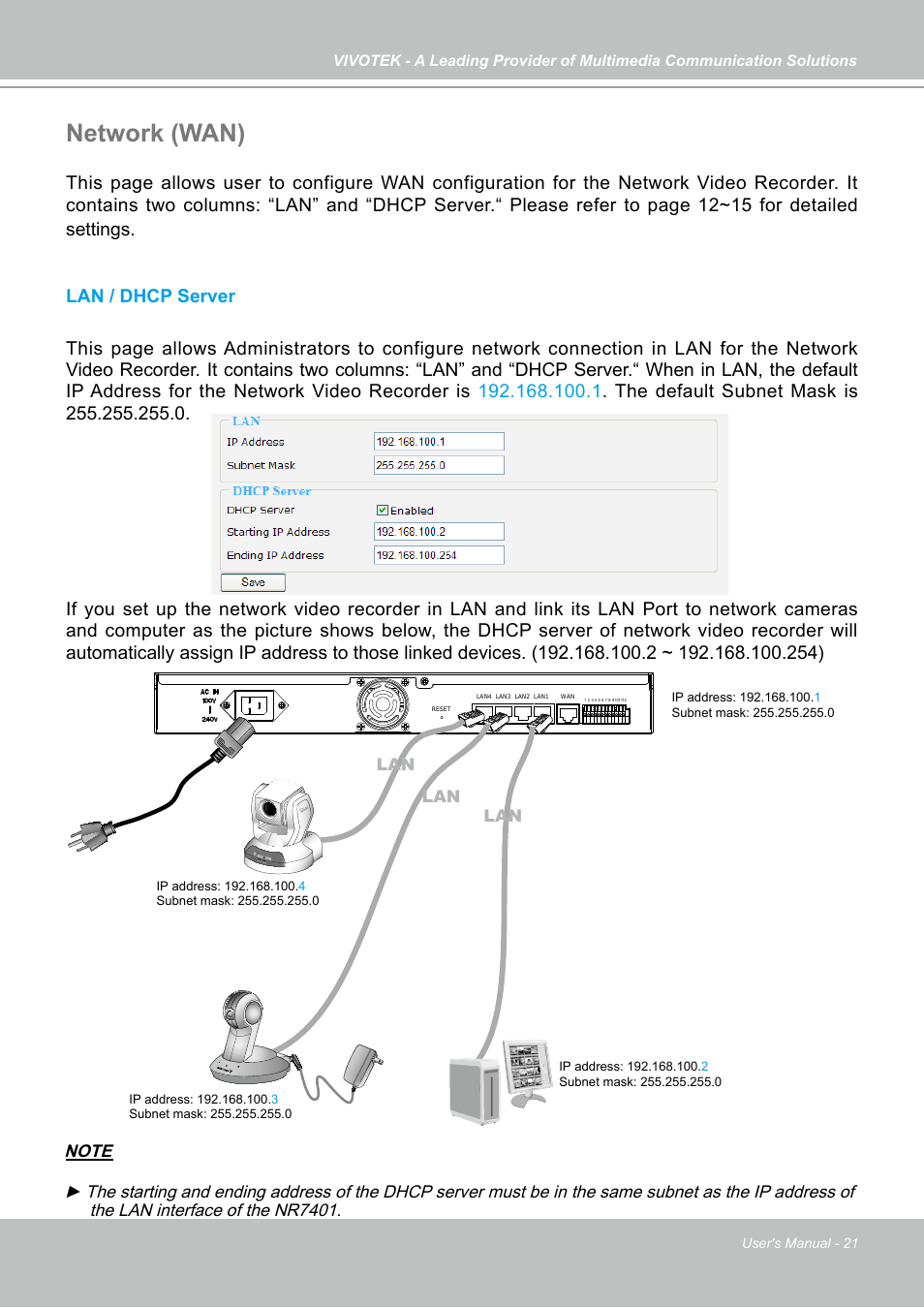 Network, Network (wan) | Vivotek NR7401 User Manual | Page 21 / 51